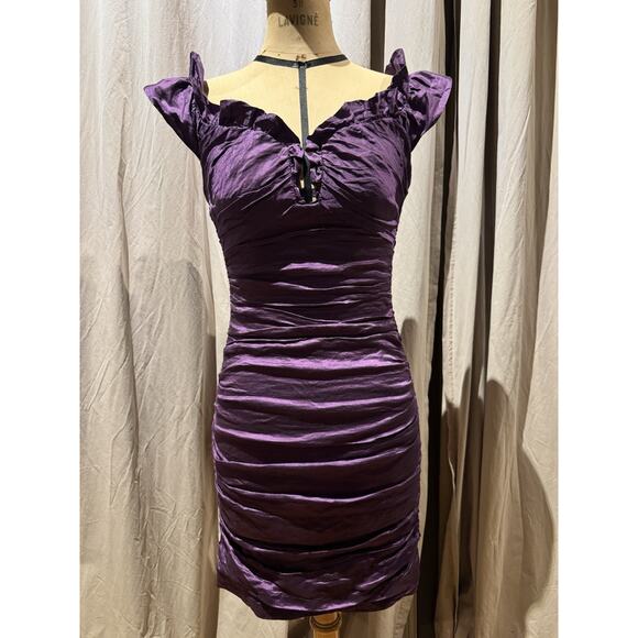 BCBG 90s Ruched Stretch Taffeta Wiggle Dress Size 2 Fits Up To 4/6 - Picture 1 of 6